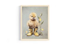 a painting of a duck wearing rubber boots