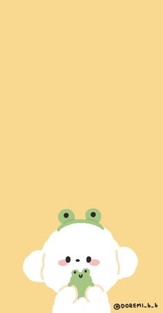 an animal with a frog on it's back sitting in front of a yellow background