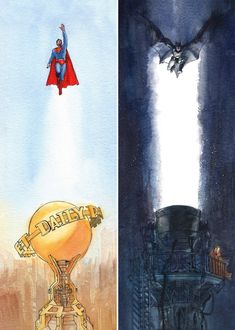 two pictures one with a superman flying over the top and another with an egg in the bottom