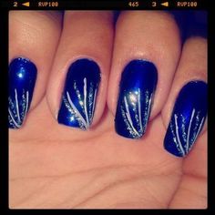 Blue And Silver Nails, Silver Nail Designs, Blue Gel Nails, Silver Nail, Blue Nail Art