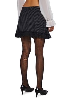 This mini skirt has a twill construction with a pinstripe design, ruffled lace trim, and front button closures. Pinstripe Mini Skirt, Dolls Kill Outfits, Pinstripe Skirt, Lace Mini Skirt, Pinstriping Designs, Y2k Fashion, Dolls Kill, Tank Dress, Exclusive Collection