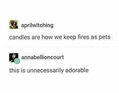 two tweets are shown with the caption that reads, approving candles are how we keep fires as pets