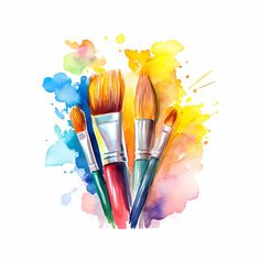 three paintbrushes with different colors on them