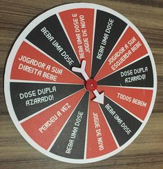 a close up of a wheel of fortune on a wooden table with words written in different languages