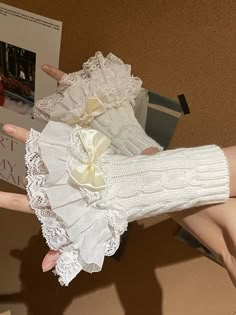 This price is for a pair of wrist cuffs only, others are not included. White Fairy Outfit, Clothing Collage, Gloves Outfit, White Y2k, Elegant Gloves, Arm Sleeves, Lace Gloves, Wrist Cuffs, Lace Ruffle