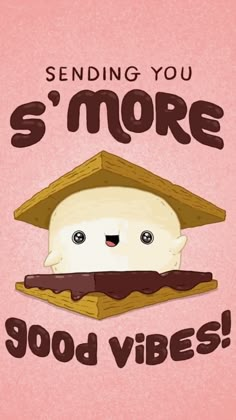 a pink background with an image of a slice of pizza and the words sending you s'more good vibes