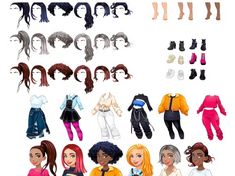 an image of dolls with different hair types and colors on them, all in various poses