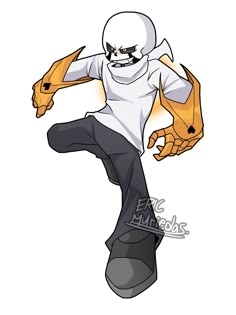 an image of a cartoon character in white shirt and black pants with yellow gloves on