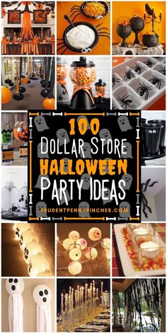 a collage of halloween party decorations with the words 10 dollar store halloween party ideas