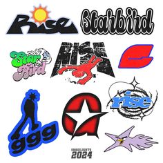 various stickers are displayed on a white background