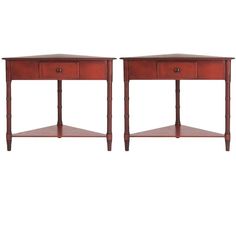 a pair of end tables sitting next to each other on top of a white background