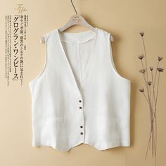 Features: Style: Vintage Occasion: Daily Material: Linen Sleeves: Sleeveless Pattern: Solid Type: Vintage Women Vest Season: Summer/Fall/Spring Size Bust Length cm inch cm inch M 102 40 58 23 L 106 42 59 23 XL 110 43 60 24 2XL 114 45 61 24 Military Style Sleeveless Cotton Vest, Military Sleeveless Vest With Pockets, Vintage Boho Dress, Woman Vest, Cozy Dress, Womens Fall Dress, Vest White, Plus Size Activewear, Plus Size Swimwear