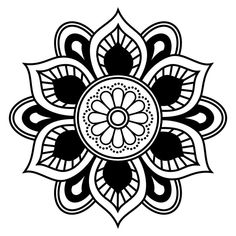 a black and white drawing of a flower with leaves on it's petals, in the shape of a circle