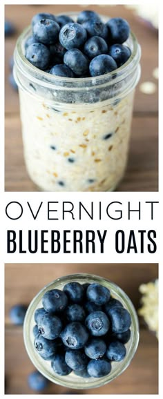 overnight blueberry oats in a mason jar with text overlay that reads overnight blueberry oats