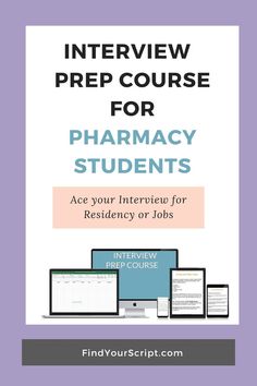 the front cover of a pharmacy student's interview guide with text overlaying it