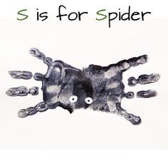 an image of a hand print with the words s is for spider