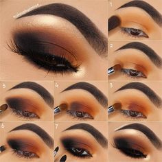 Follow @makeupbysimran_ for more!💋 ♡  Hey my loves, I'm back with another super glam, sultry yet wearable look. You can wear it ANYWHERE… Morphe Eyeshadow Looks Step By Step, Eyeshadow Combos For Brown Eyes, Brown Make Up Looks, Thanksgiving Makeup Ideas Simple, Fall Eyeshadow Looks Step By Step, October Makeup Looks, Makeup Ideas Orange, Carli Bybel Makeup, Pumpkin Makeup