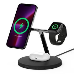 an apple watch and charging station with wireless charger attached to the dock for iphone x