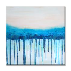 an abstract painting with blue and white colors