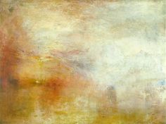 an abstract painting with white, orange and yellow colors on the bottom half of it