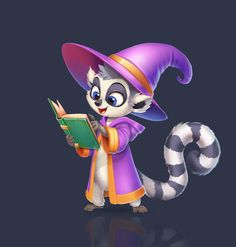 a cartoon character dressed as a witch reading a book