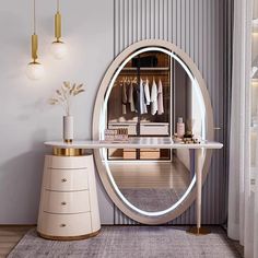 Mirror Makeup Vanity Table Bedroom Storage Luxury Jewelry Organizer Dressing Table Girl Mesa De Kawaii Dressing, Dresser Luxury, Dressing Table Aesthetic, Vanity Table Bedroom, Aesthetic Storage, Girls Dressing Table, Led Light Mirror, Mirror Makeup Vanity, Table Aesthetic