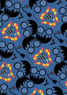 an image of harry potter pattern on a blue background with hogwart's glasses