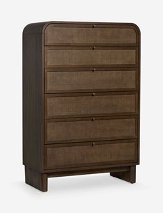 the chest of drawers is made out of wood and has five drawers on each side