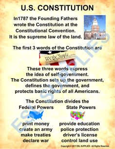 the u s constitution poster is shown with information about its laws and functions in this country