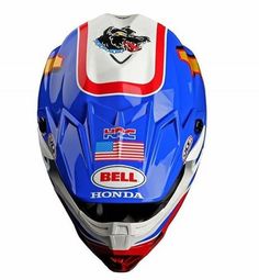 the helmet is designed to look like it has been painted red, white and blue