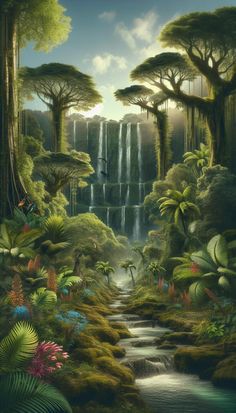 Dans une jungle luxuriante où la beauté de la nature règne en maître, une cascade magique dévoile ses secrets et attire l'aventure. Fantasy Jungle Art, Jungle City Fantasy Art, Jungle Kingdom Fantasy Art, Rainforest City Fantasy Art, Jungle Fantasy Comic, Quick Saves, Art