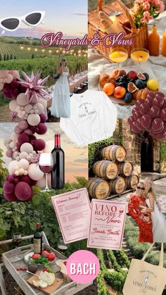 a collage of wine, food and glasses with the words vineyard & winery on it