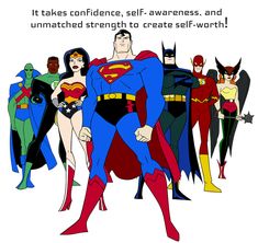 an animated group of superheros standing next to each other