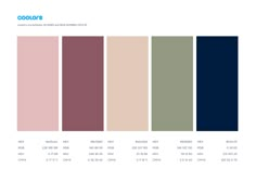 the color scheme for different shades of pink, green and blue with text that reads colors