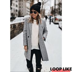 Edition type:Loosen Coat length:Md-long Elasticity:Slightly stretchy Thickness:Mid-weight Material:Cotton,Polyester Occasion:Work,Date,Daily Neckline:Lapel Pattern:Solid Sleeve:Long sleeve Theme:Winter,Spring,Fall Style:Elegant Age:18~24,25~34,35~44,45~54,55~64,65+ Color:Black, Dark Gray, Wine Red, Navy Blue Size:S,M,L,XL Fabric:Poly ester 100% Size Chart Size Length Bust cm cm S 80 94 M 81 98 L 82 102 XL 83 106 Casual Coats For Women, Textured Coat, Slim Blazer, Turndown Collar, Coat Outfits, Casual Coat, Winter Casual, Fashion Colours, Jacket Outfits