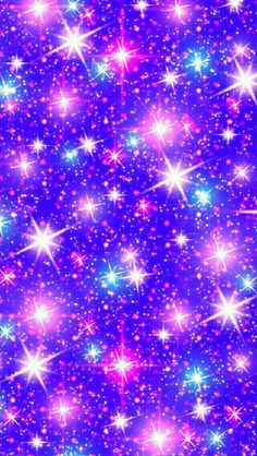 an image of many stars in the sky with purple and blue colors on it's surface