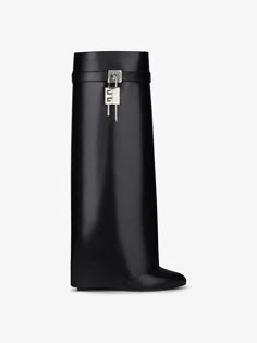 Shark Lock boots in leather - black | Givenchy US Givenchy Shark Boots Low, Gray Givenchy Shark Boots, Slouch Shark Boots, Padlock Wedge Boots, Gevinchy Shark Boots, Givenchy Shark Ankle Boots, Boots For Women Shark, Guvenchy Shark Boots, Shark Lock Boots