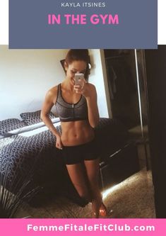 a woman taking a selfie with her cell phone in front of the camera and text that reads, how to stay fit in the gym