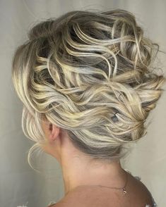 Airy Wavy Blonde Updo for Short Hair Short Curly Hair Updo Wedding, Mother Of The Bride Updo Hairstyles Short Hair, Shoulder Length Hair Updo Wedding, Mother Of The Bride Hair Updo, Messy Updo For Short Hair, Mother Of The Bride Hair Short, Paint Ideas 2023, Short Curly Hair Updo, Easy Updos For Short Hair