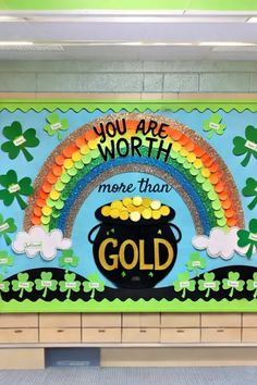 a sign that says you are worth more than gold with a pot of gold under a rainbow