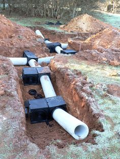 some pipes are laying in the ground