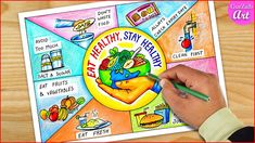 a person is holding a pencil and drawing a healthy start - to - finish poster