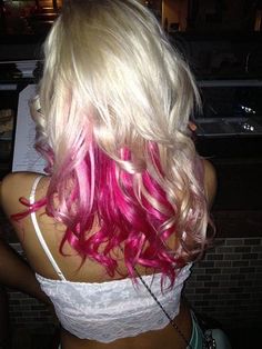 and this... Blonde Ombre Hair, Pink Ombre Hair, Woman Hairstyles, Hot Pink Hair, Ombre Hair Blonde, Blonde With Pink, Ombre Hair Color