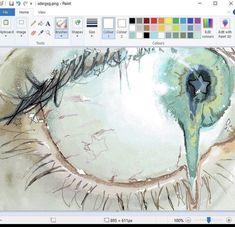 an image of the eye with colored pencils and watercolor paints on it's surface