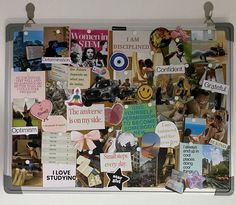 a bulletin board with many different pictures and words on it, including women's day