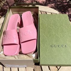 Tried On, Never Worn. Excellent Condition, Box, Bag And Both Dust Bags Included. Size 38. (Us 8 W) Gucci Elea Mules, Pink Gucci Heels For Summer, Summer Pink Gucci Heels, Wild Rose, Wild Roses, Box Bag, Gucci Shoes, Women's Shoes Sandals, Shoes Sandals