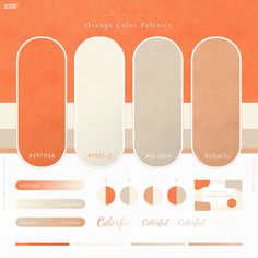 the orange color palettes are arranged in different shapes and sizes, along with their corresponding colors