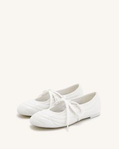 White Ballet Shoes, Wedding Flats For Bride, Half Awake, Lace Ballet Flats, White Flat Shoes, Lace Up Ballet Flats, Jw Pei, Girl Closet, Wedding Flats