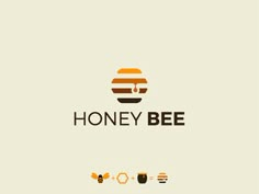 the logo for honey bee is shown in orange and brown colors, with bees around it