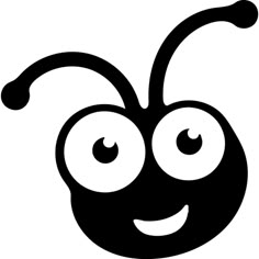 a black and white drawing of a bug with big eyes, smiling for the camera